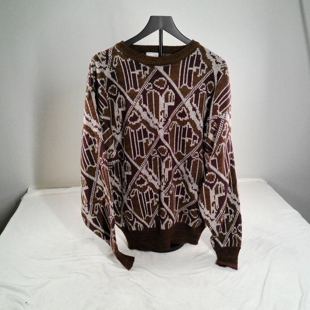 Vintage The Men’s Store at Sears Geometric Sweater XL Brown 90s Knit